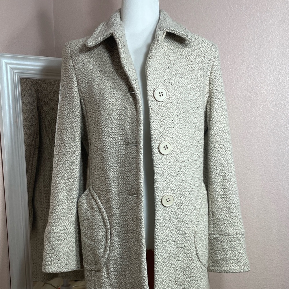 Vintage Marvin Richards Wool Blend Coat Beige Tweed Button Front Size M‎